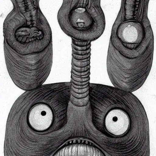 Image similar to These aliens are a type of mammal. They have two arms and six legs, with a long, thick tail. They have six eyes which sit gracefully in their sockets and can often make them appear to be agitated. Their eyesight is excellent. Their small mouths and huge noses often make these aliens appear to be distant, but looks can be deceiving. Their ears are large and their hearing is a bit poor. They also have small horns on their hands. Their skin is smooth, elastic and quite strong. It's covered lightly in tiny hairs. Their skin colors are mostly brown and light silver, which tend to become faded as they age. The males are usually bigger than their female counter part and their colors are more varied. The females, however, are usually more gracious.