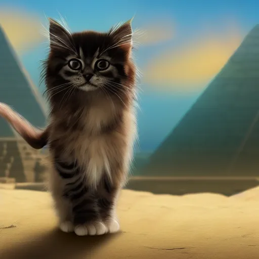 Prompt: cute long haired fluffy kitten dressed in egyptian costume detailed matte painting 4 k