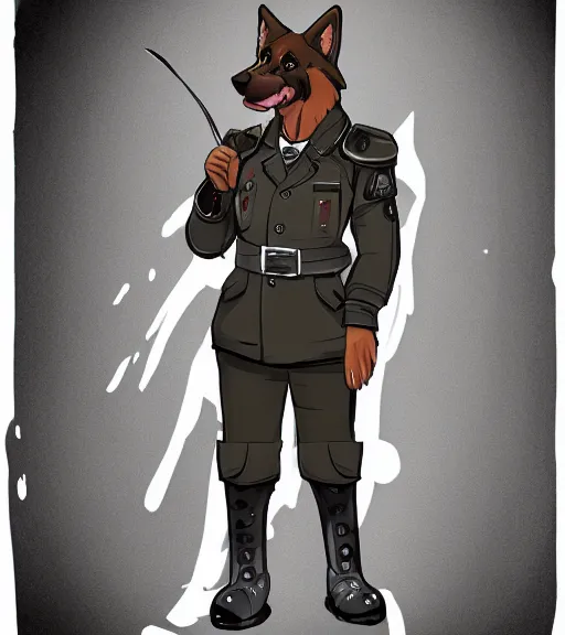 Image similar to expressive stylized master furry artist digital line art painting full body portrait character study of the anthro male anthropomorphic german shepard fursona animal person wearing clothes military general uniform