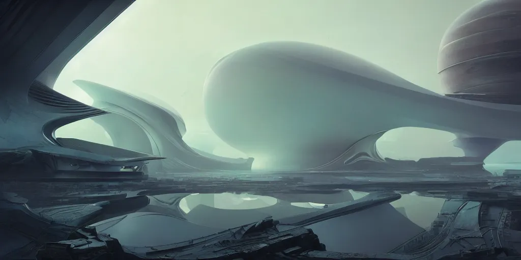 Image similar to a monument to an alien god on a gas planet, by tim blandin and arthur haas and bruce pennington and john schoenherr, big windows architecture by zaha hadid, octane render, warm colour scheme, white, cinematic, scenery, cgsociety, modernism, futuristic, trending on artstation, sci - fi, high detail, high quality, close up angle