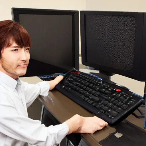 Prompt: A man getting ready to use more computing power than nasa to make an anime girl