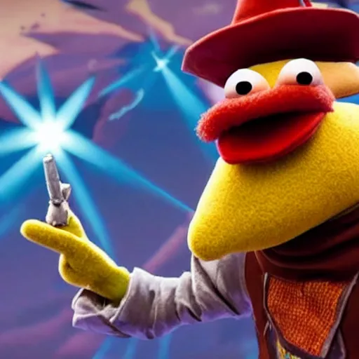 Prompt: bippadotta from the muppets as a wizard, in fortnite