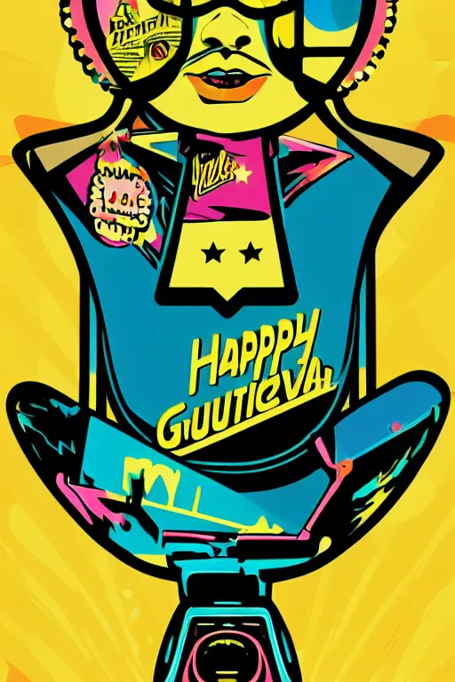 Image similar to happy girl, 7 6 retro futurist illustration art by butcher billy, sticker, colorful, illustration, highly detailed, simple, smooth and clean vector curves, no jagged lines, vector art, smooth andy warhol style