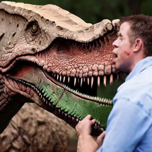 Prompt: stock photo of a dinosaur eating a man