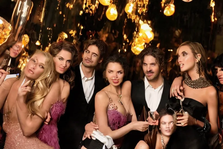 Prompt: A film still of an upscale celebrity party, high detail