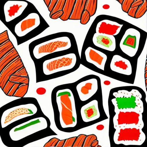 Prompt: sushi, floor texture, cartoon style