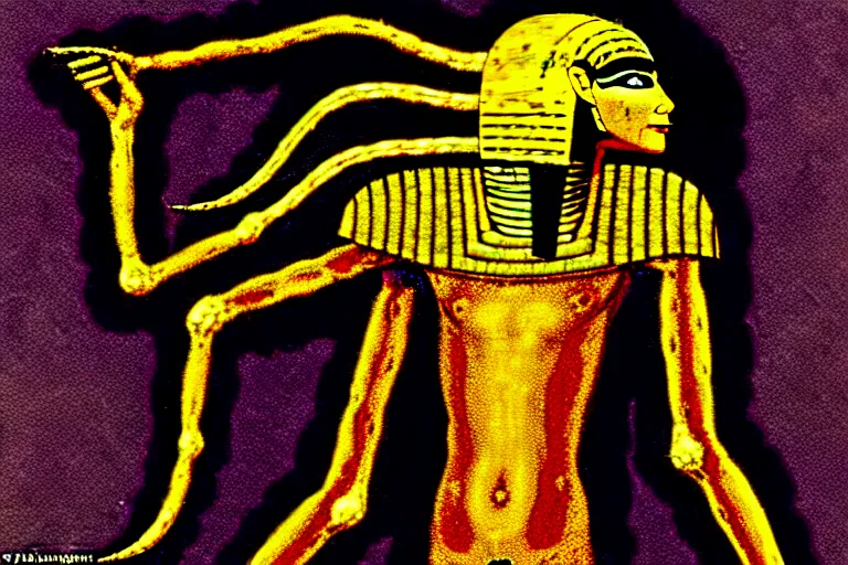 Prompt: godlike nematode. godking. weakening. surrounded by his followers. shadow realm. egyptian