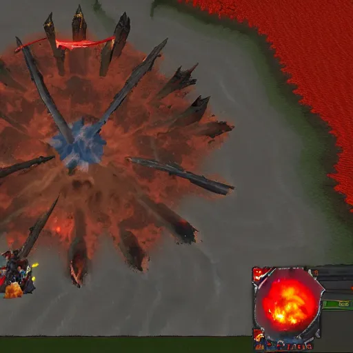 Image similar to TzKal-Zuk at the Inferno, old school runescape, lava river, magma, large shield of magma, obsidian pillars