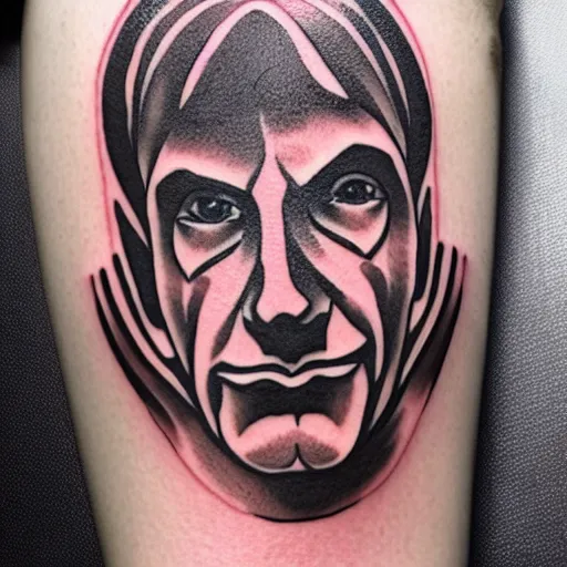 Image similar to tattoo design, stencil, portrait of saul goodman, symmetrical face