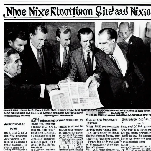 Image similar to Newspaper photograph showing President Nixon making a deal with the Mere-people of Atlantis