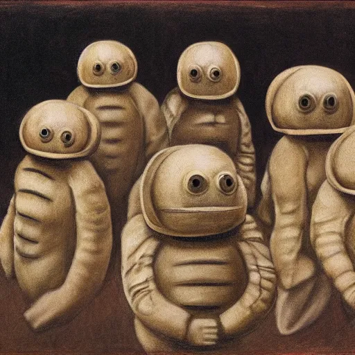 Image similar to tardigrades moshpit in style of vilhelm hammershoi