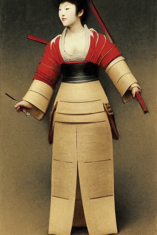 Image similar to a set of high - tech japanese samurai armor, by bouguereau