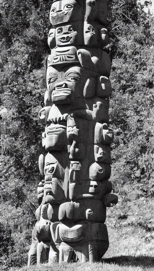 Prompt: vintage photo of totem pole of losers, very detailed, photorealistic, high resolution, highly detailed, details, good clear quality Cinematic shot.