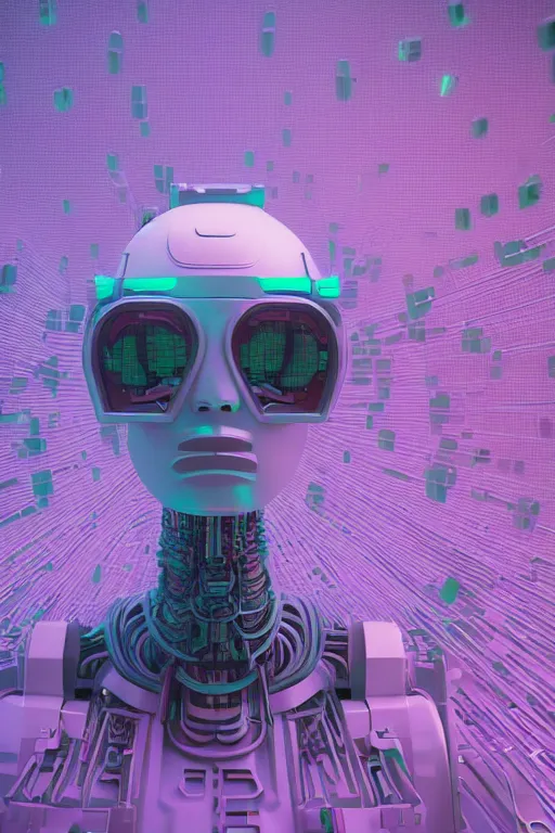 Image similar to a robot with chives on his head, cyberpunk art by Mike Winkelmann and beeple, by Filip Honda, trending on cgsociety, panfuturism, made of chives, glitch art, rendered in cinema4d,