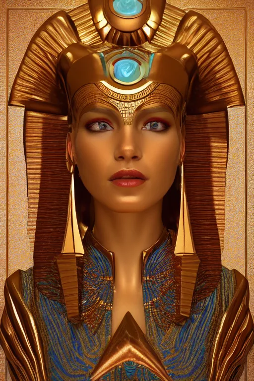 Prompt: a photo of a beautiful egyptian ancient alien woman goddess in jewelery and fractals art nuvo alphonse mucha trending on artstation made in unreal engine 4 octane render in 8 k