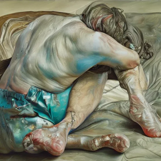 Image similar to high quality high detail painting by lucian freud and jenny saville, hd, bacteria, turquoise