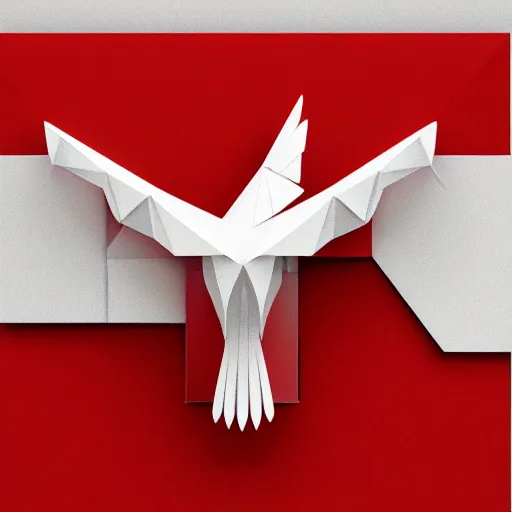 Image similar to low poly, vector, white eagle icon, in a book, red background, cgsociety, artstation, octane render