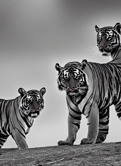 Image similar to two tigers black and white portrait white sky in background