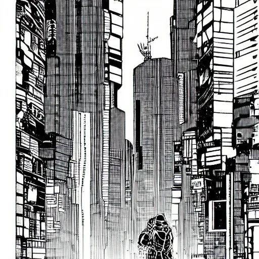 Image similar to cyberpunk hacker pen and ink illustration by tatsuki fujimoto manga panel