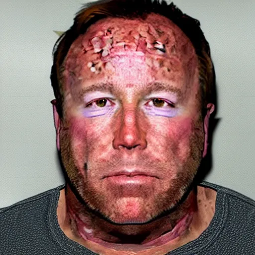 Image similar to alex jones mugshot. photorealistic.