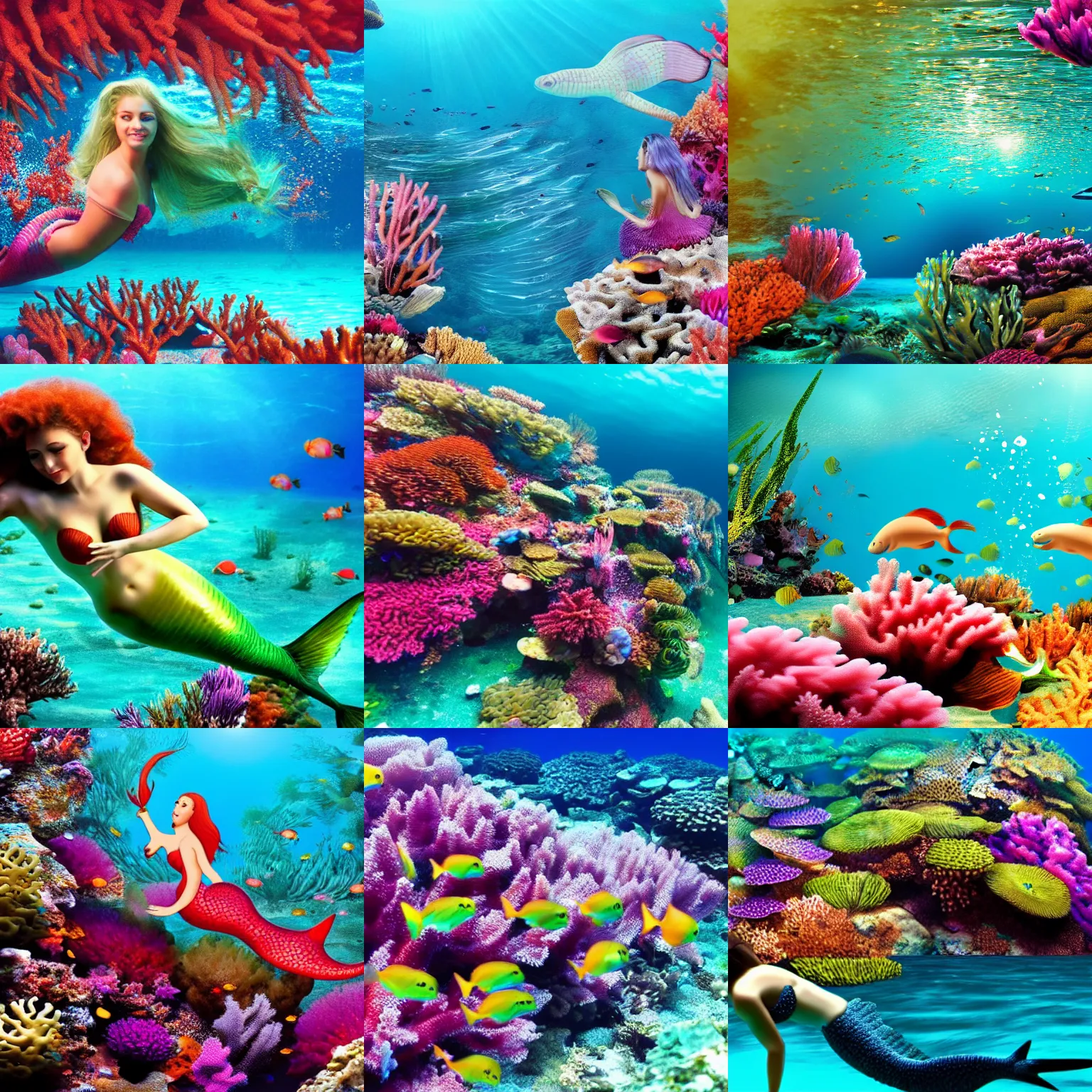 Prompt: beautiful mermaid swimming underwater coral reef, 4k,