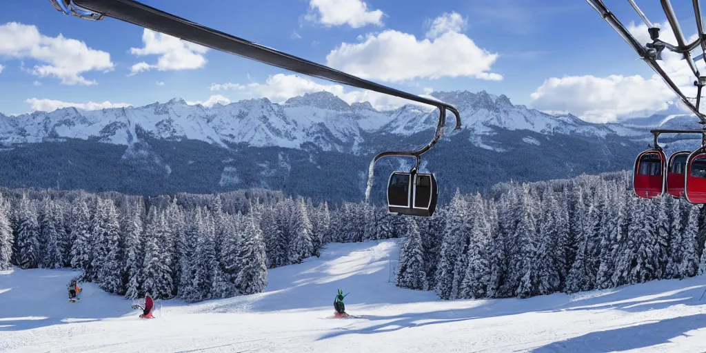 Prompt: chairlift, ski resort, mountainsat background, 4 k,