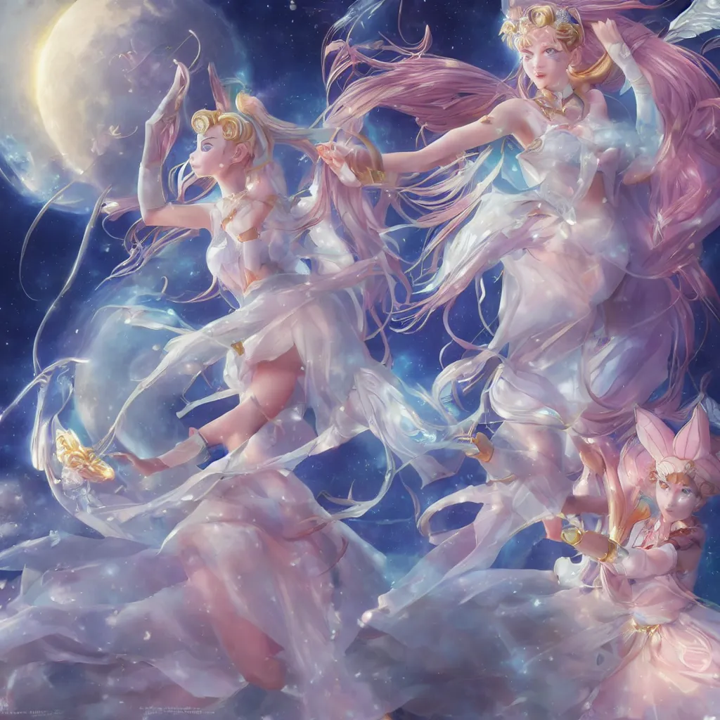 Image similar to moon goddess sailor moon lunar princess, by stanley artgerm lau, wlop, rossdraws, james jean, andrei riabovitchev, marc simonetti, and sakimichan, trending on artstation, hyperrealist, cinema 4 d, 8 k highly detailed