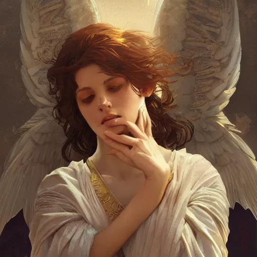 Image similar to a divine angel, highly detailed, digital painting, artstation, concept art, sharp focus, illustration, art by greg rutkowski and alphonse mucha