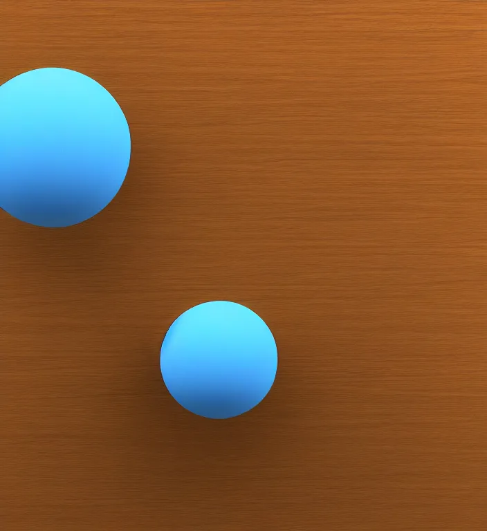 Prompt: a blue ball on a table + specular highlights, ambient occlusion, global illumination, bump map