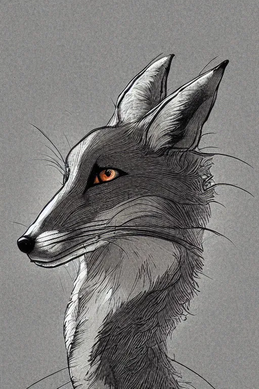 Prompt: portrait of fox, in the style of Greg Broadmore and Arthur Rackham and Moebius,trending on artstation, light lighting side view,digital art,surrealism ,macro,blueprint ,vaporwave ,