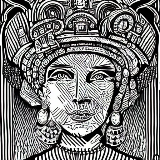 Image similar to mcbess and rutkowski portrait of the queen of an ancient civilisation. its people were said to be wise and just, and their city was a beautiful place full of wonderful buildings and treasures.