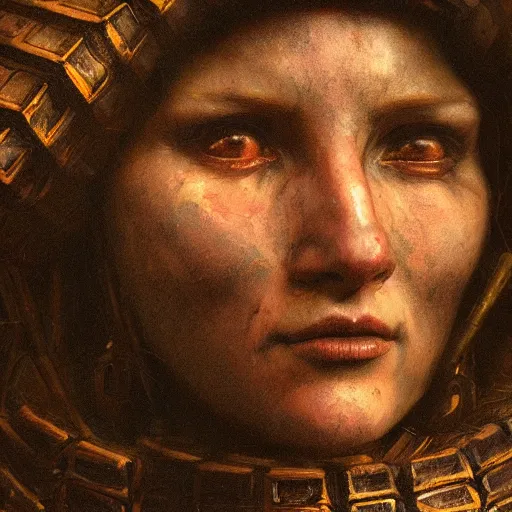 Prompt: closeup character portrait of rubenesque woman onoskeleton with wearing knightly armor from mortal shell, scorn game, by h r geiger and beksinski, grim dark vibrance, rembrandt, bouguereau, cg society, tone mapping, global illumination