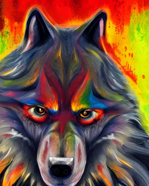 Prompt: a head and shoulder portrait of Werewolf painted in the colorful and expressive style of Kotwdq, trending on Artstation 8k photorealistic