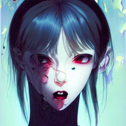 Image similar to prompt : vampire character portrait soft light painted by james jean and katsuhiro otomo and erik jones, inspired by evangeleon anime, smooth face feature, intricate oil painting, high detail illustration, sharp high detail, manga and anime 1 9 9 9