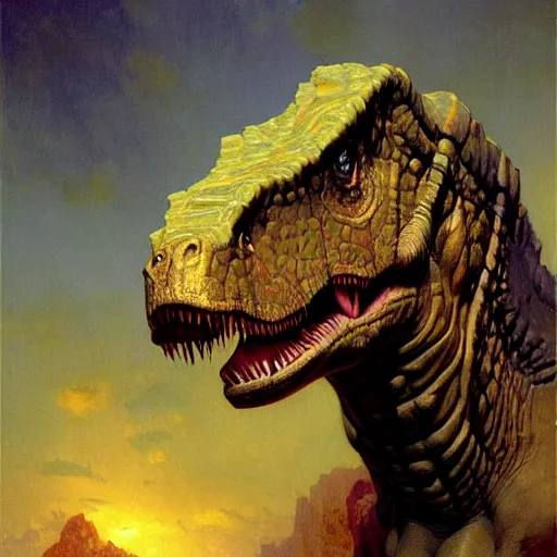 Image similar to a portrait of denver the last dinosaur. highly detailed painting by gaston bussiere, craig mullins, j. c. leyendecker, furry