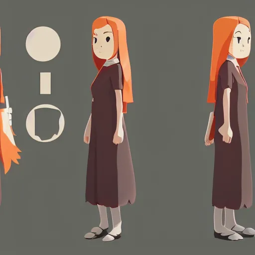 Image similar to character sheet for a ginger mage woman, atey ghailan, goro fujita, studio ghibli, rim light, sharp lighting, clear focus, very coherent,