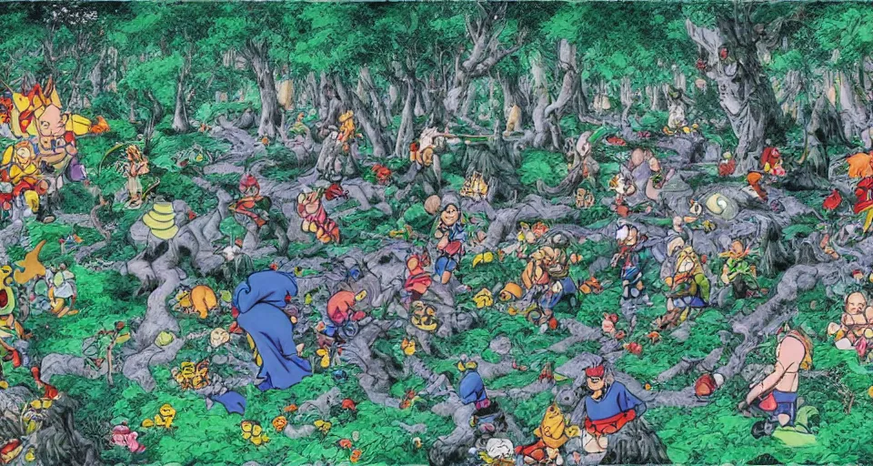 Prompt: Enchanted and magic forest, by Akira Toriyama