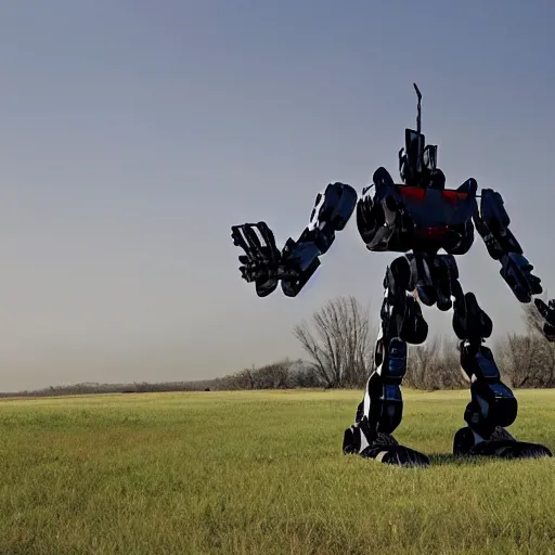 Prompt: Photograph from the 2022 field test of the United State’s humanoid battle mech prototype