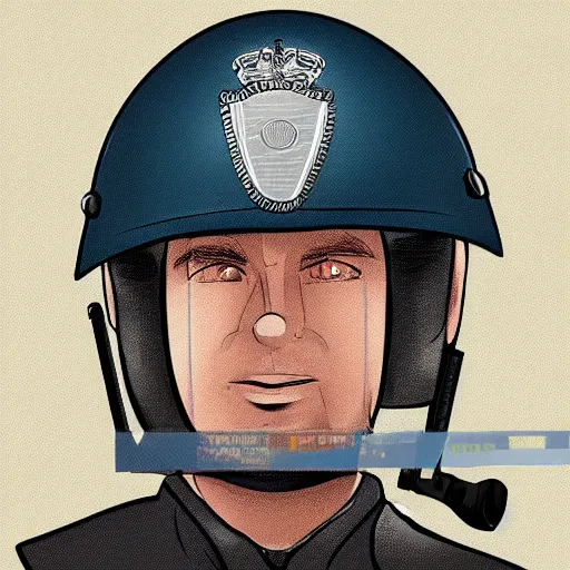 Prompt: A British police officer wearing a custodian helmet, highly detailed, ambient lighting, trending on art station, anime art style