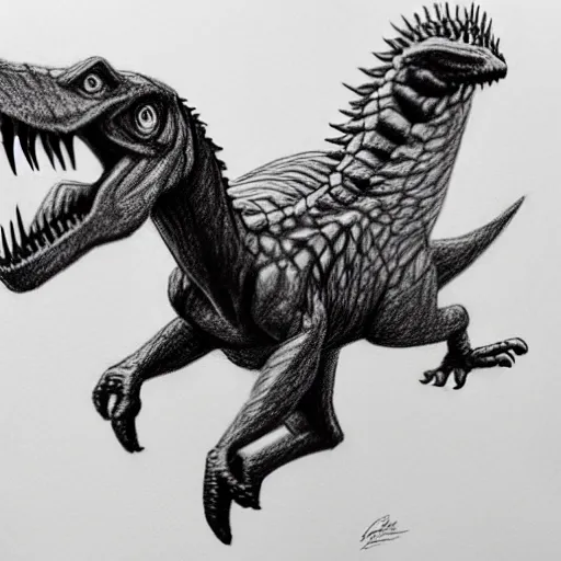 Image similar to a very detailed pencil drawing of obama riding a velociraptor 4 k, high resolution, still, landscape, hd, dslr, hyper realistic, sketch