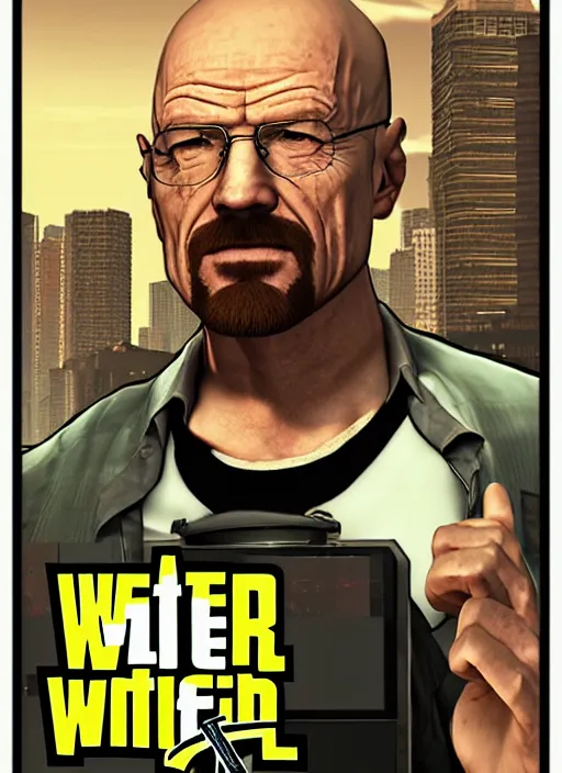 Image similar to walter white in gta 5 game poster