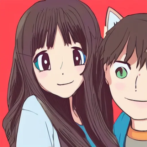 Image similar to a teenage girl and a teenage boy and a cat, in the Netherlands, Anime Outro