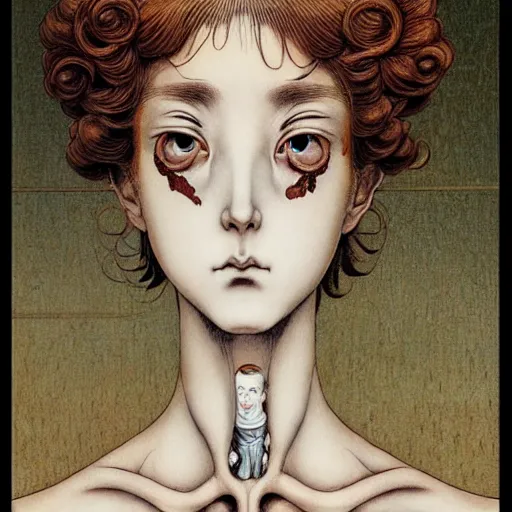 Image similar to prompt: Portrait painted in renaissance style drawn by Katsuhiro Otomo and Takato Yamamoto, inspired by Fables, china doll face, smooth face feature, intricate oil painting, high detail, sharp high detail, manga and anime 2000