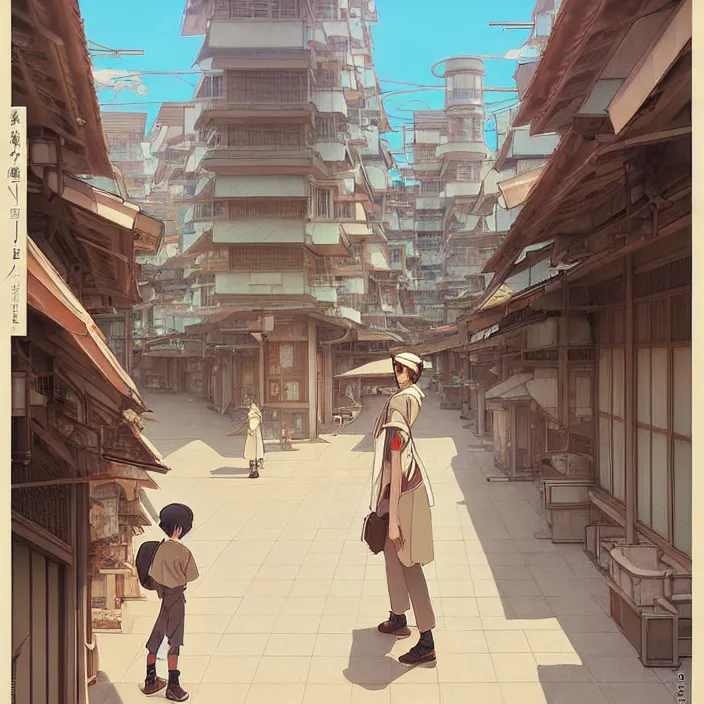 Image similar to empty japanese city, spring, in the style of studio ghibli, j. c. leyendecker, greg rutkowski, artem