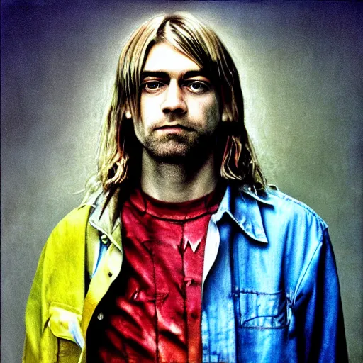 Prompt: colour masterpiece surreal closeup portrait photography of kurt cobain by felix kelly and annie leibovitz and michael cheval, deviantart, 8 k