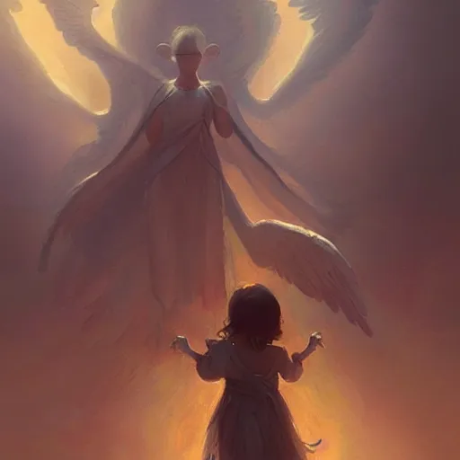 Prompt: Child being protected by angels , Art Deco, Greg rutkowski Trending artstation, surrealist