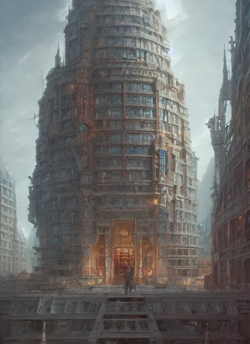 Image similar to a building with a very complicated architecture by mikyoung kim, very detailed, intricate details, complimentary colors, perfect lighting, perfect composition, aesthetic, masterpiece, award winning, artstation, darek zabrocki, greg rutkowski, artgerm, 4 k