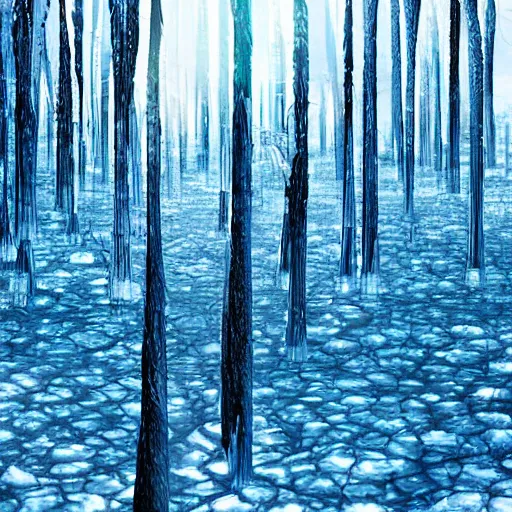 Prompt: “A forest of ice demons imprisoning oil”