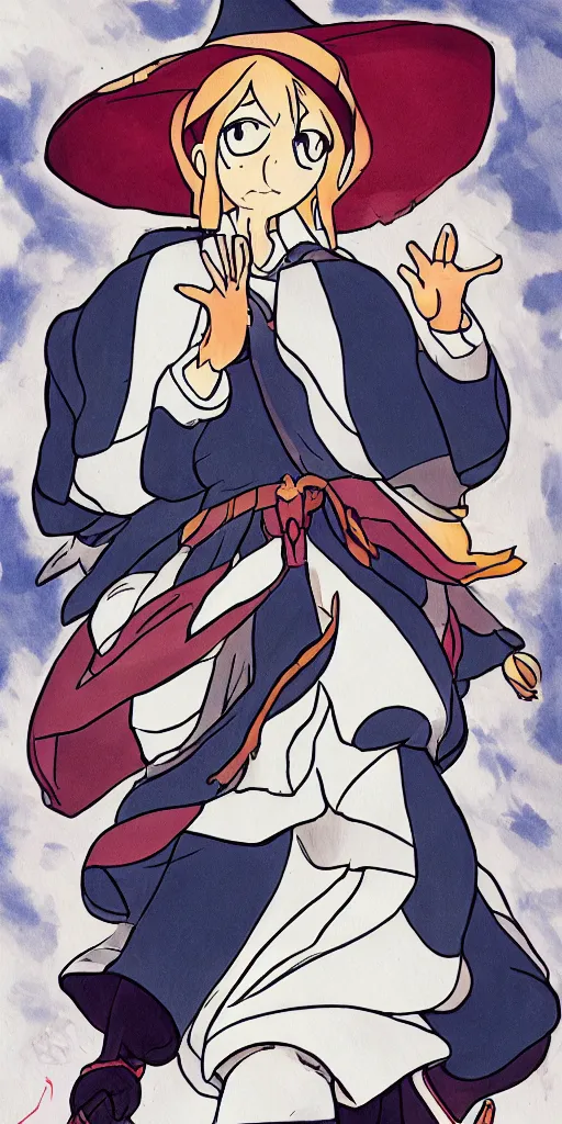 Image similar to the pope drawn by studio trigger, in the style of Little Witch Academia