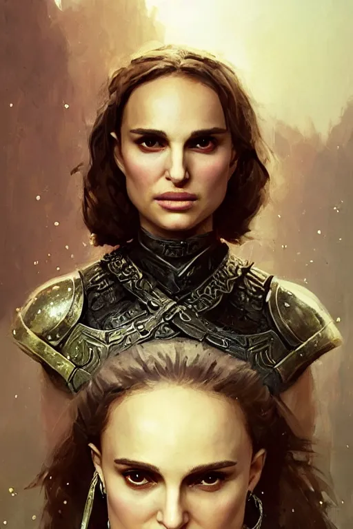 Image similar to natalie portman, legendary warrior, heroic, lord of the rings, tattoos, decorative ornaments, battle armor, by carl spitzweg, ismail inceoglu, vdragan bibin, hans thoma, greg rutkowski, alexandros pyromallis, perfect face, fine details, realistic shading photorealism